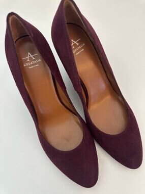 Aquatalia Burgundy Suede Wedge Pumps Shoes Women's Size 7 Italy